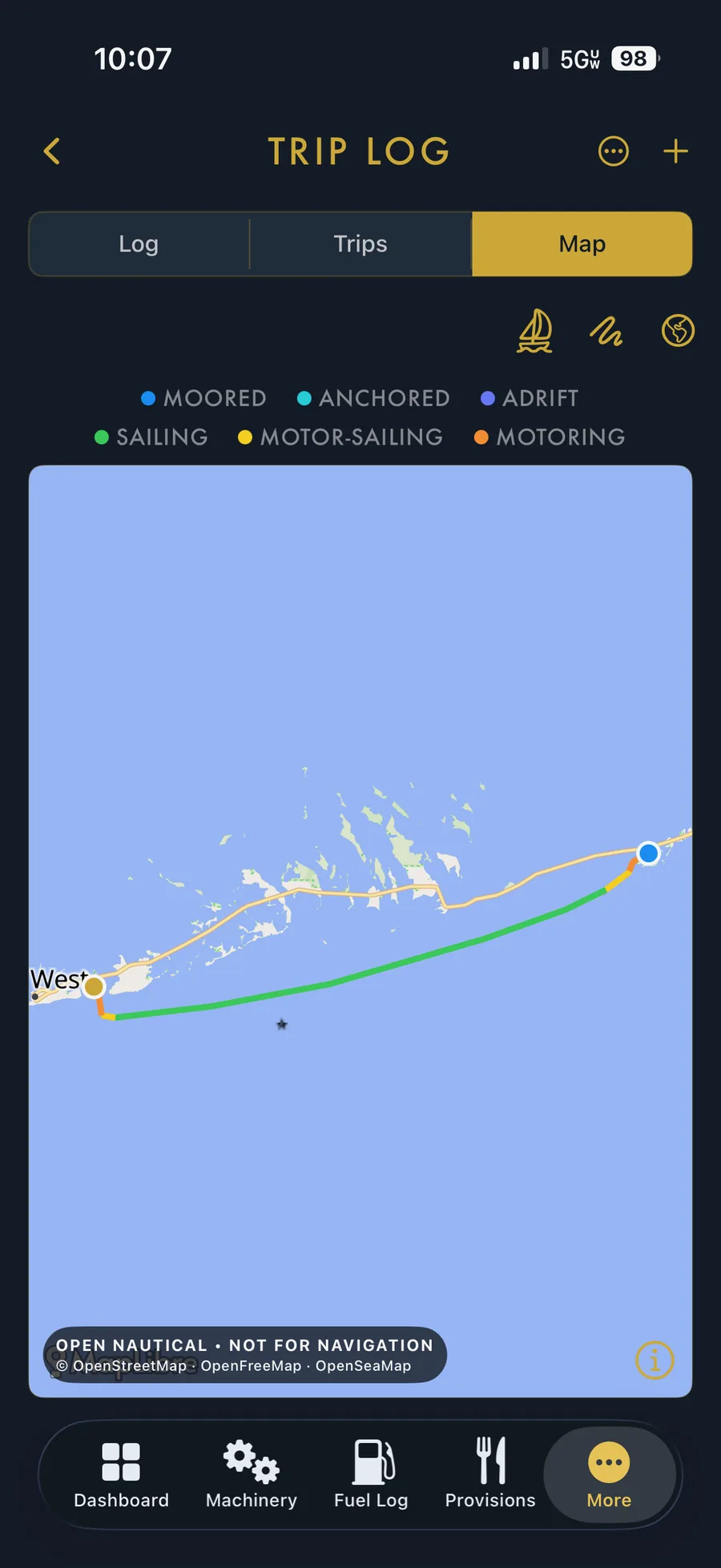BoatWorks Pro Key West Trip Log map